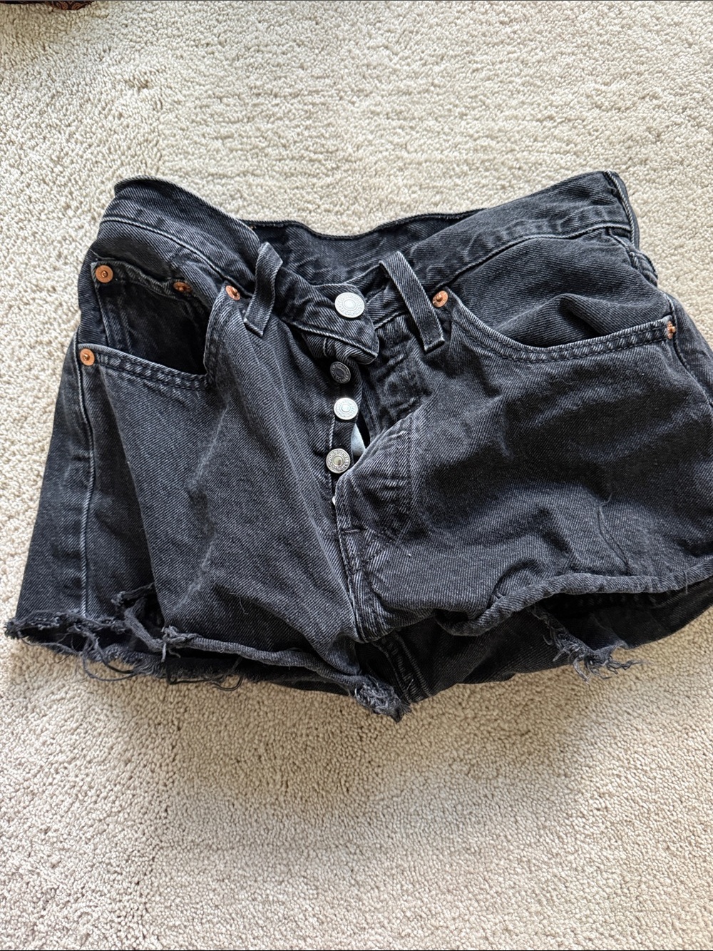 Levi's Black High-Rise Button-Fly Denim Shorts